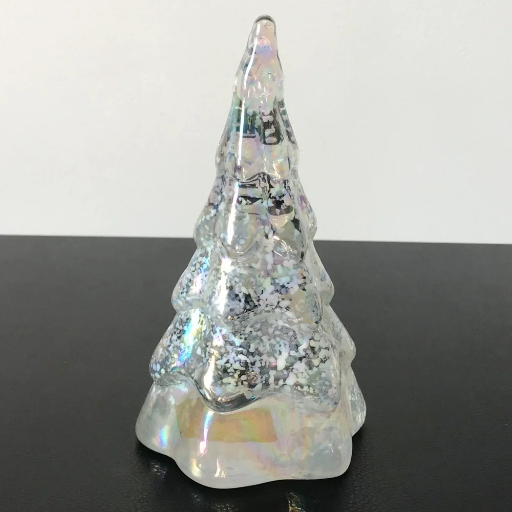 Vintage 7.5 Balos Hand Blown Art Glass AB Aura Iridescence Snow Christmas Tree - Picture 10 of 12